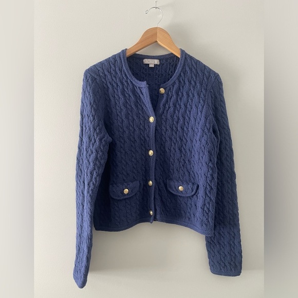 J. Crew | Odette Cable Knit Sweater Lady Jacket in Cotton Blend Boucle Old Money - Picture 3 of 10